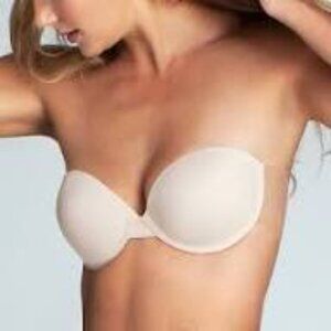 Strapless Backless Adhesive Stick On Winged Women's Size D White Underwire Bra
